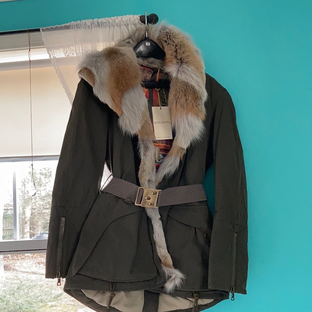 Red & Silver Fox Fur collar Jacket